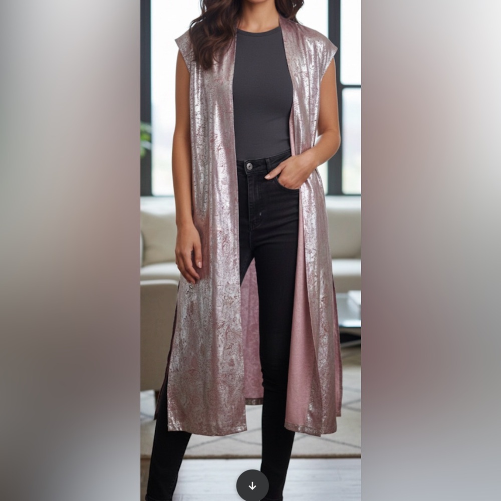 Lularoe Kimono Pink platinum womans vest Mystical Party Sz XL Fairycore Art Cust
